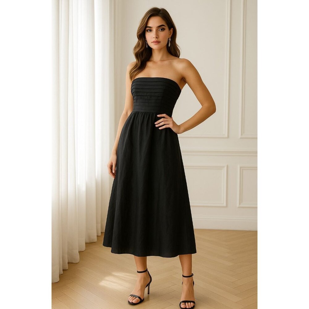 Banana Republic 0 Silk Strapless Pleated Bodice Midi Dress Classic 00s Cocktail